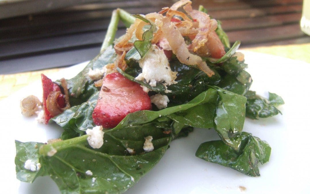 Spinach Salad with Crispy Shallots and Strawberries