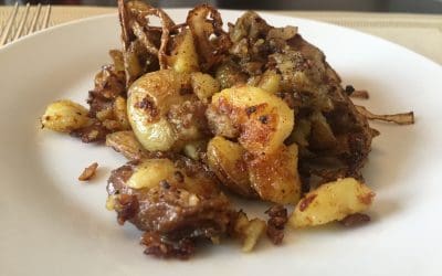 Crisp Smashed Potatoes with Fried Onions and Parsley