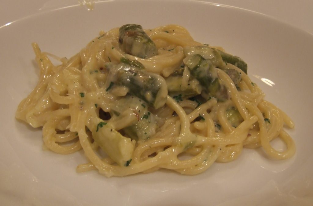 The Essential New York Times Cookbook: Jean Yves Legarve’s Spaghetti with Lemon and Asparagus Sauce